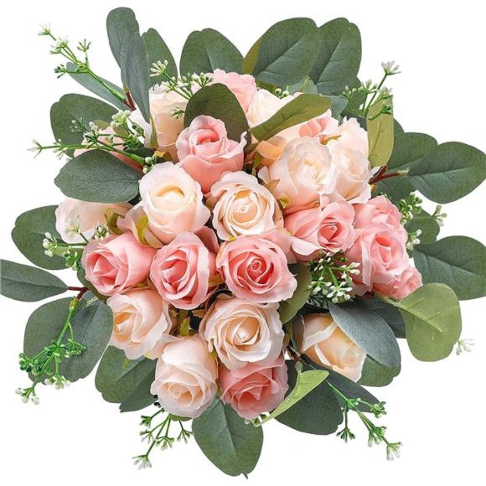 24pcs Rose Artificial Flowers, Silk Flowers with Stems Fake Flowers Bouquet